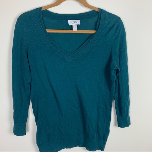 LOFT Turquoise Cotton Long Sleeve V-Neck Shirt - Picture 8 of 8